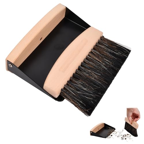 Tischbesen und Kehrschaufel Set, Mini Kehrblech und Handfeger Besen, Magnetische Tischbürste aus Holz, Kleines Tischbürsten Reinigungsset zum Reinigen von Tischen, Staub und Schmutz