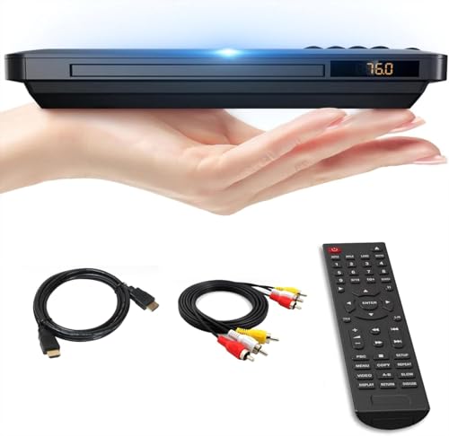 Maite Slim DVD Player, Ultra-Thin DVD Player für TV, Region Free DVD CD Player HDMI RCA Anschluss, HD 1080P Upscaling, USB Eingang, Fehlerkorrektur, inklusive HDMI RCA Kabel & Fernbedienung