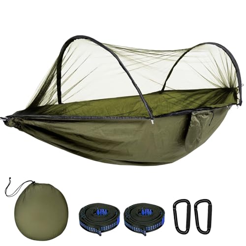GLOSKIN Hängematte,270 x 140 cm,Ultraleichte Hängematte Outdoor,Hängematte Mit Moskitonetz,Robuste und Langlebige Hängematte Mit Aufbewahrungstasche,Geeignet für Garten,Camping,Balkon,Innenhof,Strand