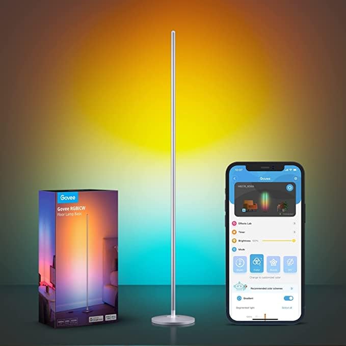 Govee RGBICW LED Stehlampe Wohnzimmer, WiFi Stehlampe Dimmbar, Kompatibel mit Alexa Google Assistant, App-Steuerung, 16 Millionen Farben, 61 Szenenmodi, Musikmodi, DIY für Schlafzimmer Gaming Silber