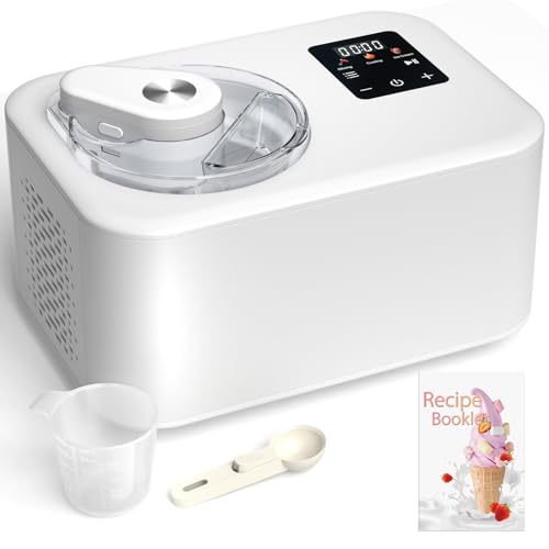 Acmeenjoy Eismaschine mit Kompressor 1,2L, Eismaschine Selbstkühlend 110W, mit Entnehmbarem Eisbehälter, inkl. Rezeptheft/Eisportionierer/Messzylinder mit Skala
