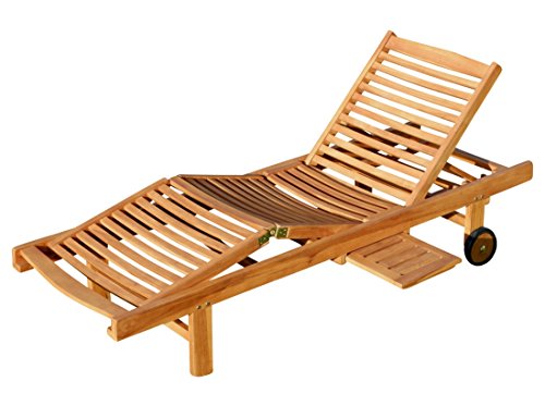 ALEOS. echt Teak Sonnenliege Gartenliege Strandliege Holzliege Holz vielfach verstellbar mit Tisch sehr robust Modell Cozy
