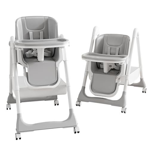 ONNWIN Hochstuhl Baby, Kinderhochstuhl mit Babyliege, Verstellbar Klappbar Hochstuhl Baby mit Essbrett und Rollen,Korb, mitwachsend ab 6 Monate bis 6 Jahre Babystuhl