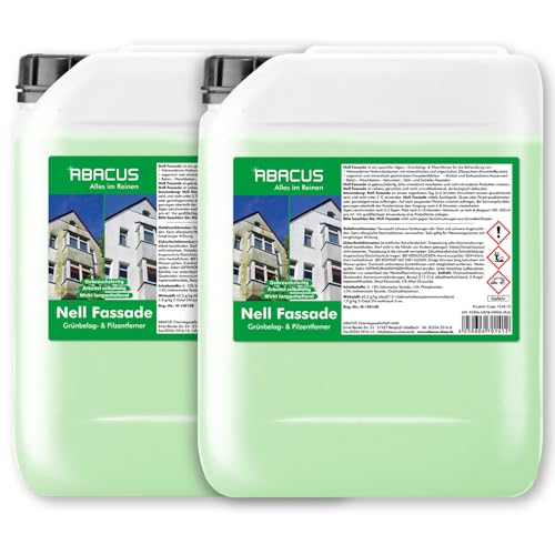 ABACUS® Fassadenreiniger, Grünbelagentferner für Fassaden, Putz & Hauswände – Entfernt selbsttätig Pilze, Flechten & Algen von Fassaden – Nur 0,1L pro m², Nell Fassade 10 Liter (7179)