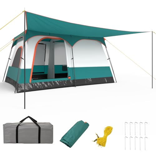 COSTWAY Zelt 4-6 Personen, Campingzelt groß mit Vorzelt & Boden, 2 Räumen & 2 Eingänge, Tunnelzelt inkl. abnehmbarem Dach & Tragetasche, Familienzelt für Camping Reise Trekking (3,2 x 2,1 x 1,8 m)