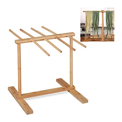 Relaxdays Nudeltrockner, 8 Stangen, lange Pasta platzsparend trocknen, Nudelständer Bambus, HBT 30 x 39,5 x 30 cm, natur, 10032117, Hellbraun