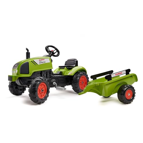 Falk 2041C Trettraktor Claas Arion 410 mit Anhänger und aufklappbarer Motorhaube, Bagger, Tret-Baggerlader, Trettraktor ab 2-5 Jahren, Outdoor-Spielzeug