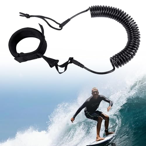 Leash Surfboard 10ft, Einziehbares Surf Leash, TPU Fußseil Fußschlaufen für Surfbrett Stand Up Paddle Board Zubehör (Schwarz)