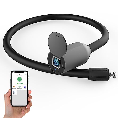 Schloss Fingerabdruck, Eseesmart Fahrradschloss mit Fingerabdruck APP, Wasserdicht Fahrradschloss Hohe Sicherheit, 12mm Kabel 420mm Länge für Fahrrad, Roller,Tür, Babywagen
