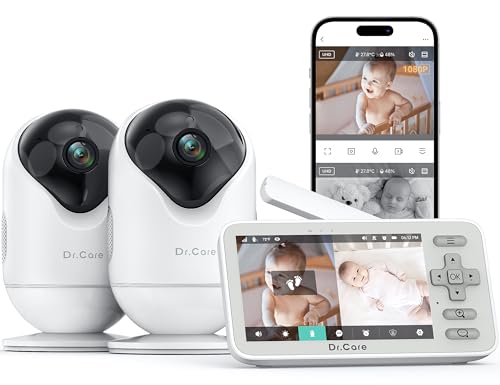 Dr. Care VistaView Lite Smart WLAN-Babyphone mit 2 Kameras, 4' 720P Split-Screen, 1080P Kamera, App-Steuerung, Bewegungsalarm, Nachtsicht, 3000mAh Akku, 2-Wege-Audio, 390m Reichweite