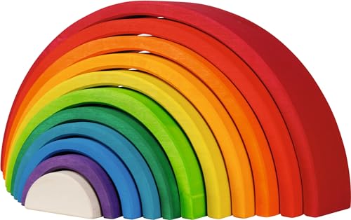 goki 58478 - Bausteine Regenbogen aus Ahornholz - goki Evolution - 11 Teile - Bunte Farben auf Wasserbasis - Montessori-Spielzeug - Made in EU