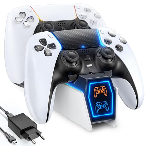 PS5 Controller Ladestation mit EU Netzteil, PS5 Ladestation 2 Std Schnelllade für PS5 Controller & Edge Controller, Playstaiton 5 Ladestation & Aufbewahrung für PS5 Zubehörsets