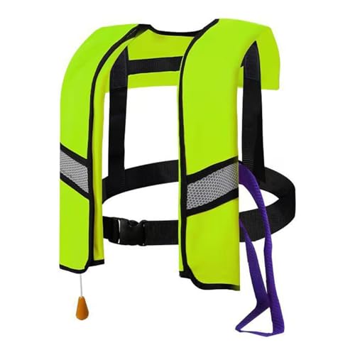 Rettungsweste für Erwachsene, automatisch, aufblasbar, mit verstellbarer Schnalle, mit reflektierenden Streifen und Pfeife (fluoreszierendes Grün)