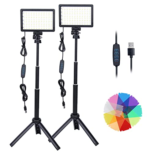 Dimmbare 10000K USB LED Videolicht, Beleuchtung für Fotostudios/Videoleuchte mit Stativ für Tisch-/Flachwinkelaufnahmen/Videoaufzeichnung/Meeting/Tiktok/Game-Streaming/YouTube (2 Packs)