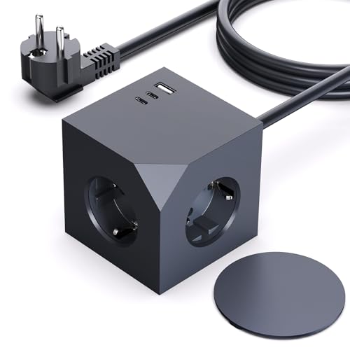 PD20W Steckdosenwürfel, Steckdosenwürfel USB C mit Magnetpad, 3 Fach Mehrfachsteckdose Cube mit 2 USB-C & 1 USB-A, 3680W/16A Steckdosenleiste 1,5M Verlängerungskabel Kabel für Büro, zu Hause, Grau