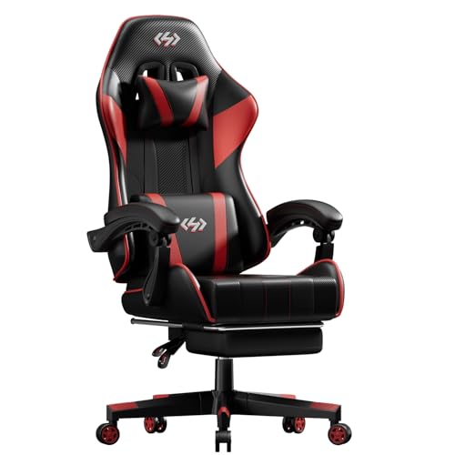 HLONONE Gaming Stuhl, Ergonomischer Gaming Sessel mit Taschenfederkissen, Racing Gamer Stuhl mit Fußstütze, Lendenwirbelstütze, Verstellbarer Bürostuhl 150 kg Belastbarkeit, PC Stuhl, Schwarz-Rot