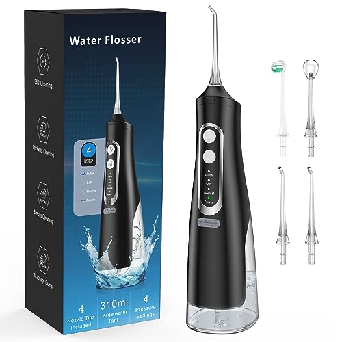 Leistungsstarke Munddusche Elektrischer Zahnreiniger 4 Modi & 4 Düsen Kabellose Munddusche IPX7 Wasserdicht Wasser Flosser 310ML Abnehmbarer Wassertank für Ten Heim- und Reisegebrauch