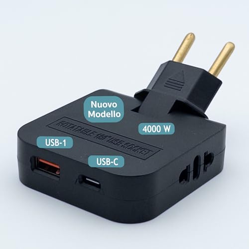 3-Stars | Flache Steckdosen mit USB C 4000 W, erhöhte Leistung 4 Steckdosen: 2 USB-Anschlüsse Konnektivität Typ 1 und Typ C -2 Steckdosen. Stil: flache Wandsteckdose.
