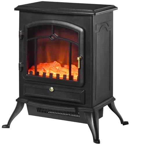 HOMCOM Elektrokamin Elektrischer Heizung Elektro Kamin Kaminofen Flammeneffekt 1000/2000W Überhitzungs-Schutz Schwarz 45 x 28 x 54 cm