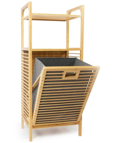 osoltus Edge Wäschesortierer - Bambus Bad-Regal mit ausklappbarem Wäschekorb - Wäsche-Schrank - Bad-Organizer - Wäsche-Sortiersystem - 40x30x90 cm