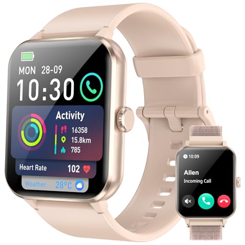Smartwatch Herren Damen mit Telefonfunktion,1.85'' HD Smart Watch, 100+ Sportmodi Fitness Tracker mit 24/7 Herzfrequenz SpO2 Schlafmonitor Schrittzähler, IP68 Wasserdicht für IOS Android, 2 Armbänders