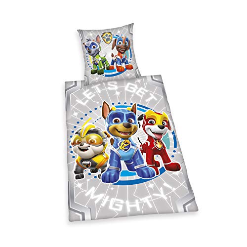 Herding Paw Patrol Glow in the dark Bettwäsche-Set, Im Dunkeln leuchtendes Wendemotiv, Kopfkissenbezug 80 x 80 cm, Bettbezug 135 x 200 cm, Mit leichtläufigem Reißverschluss, Baumwolle/Renforcé