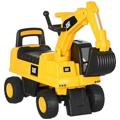 HOMCOM Sitzbagger Aufsitzbagger mit Verstellbarer Schaufel Lenkrad Kinderbagger mit Stauraum unter Sitz Rutschauto Spielzeugbagger zum Sitzen bis 25kg, Draufsitzen für Kinder 1-3 Jahre Gelb