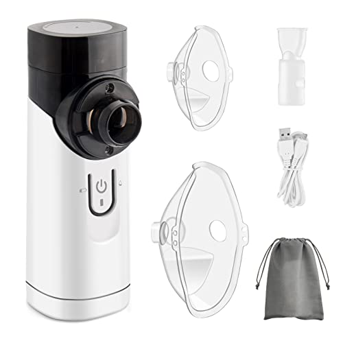 Tragbarer Inhalationsgerät, Inhalator tragbar Vernebler Geräuscharmer Vernebler-Set mit Mundstück und Maske für Kinder und Erwachsene, USB wiederaufladbar, Ideal für unterwegs oder zu Hause