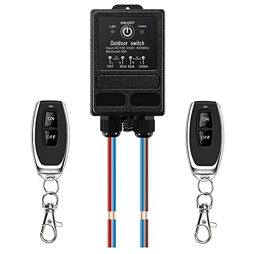 ZHOFONET IP65 wasserdicht Fernbedienung Schalter,AC110v/220v/230v/240v Drahtloser Schalter,40A Relais Funk RF-Schalter mit 328ft Long Range,für Rolltorschleusen,Leuchten und Diebstahl warnanlagen