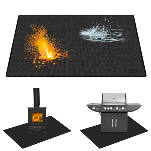 Leerweii Feuerfeste Unterlage 100 x 150 cm, Faltbare Grillmatte Bodenschutz Hitzebeständig bis 1800°F Hitzeschutzmatte Silikon-Glasfaser Grillteppich Bodenschutzmatte für Gasgrill Holzkohlegrill