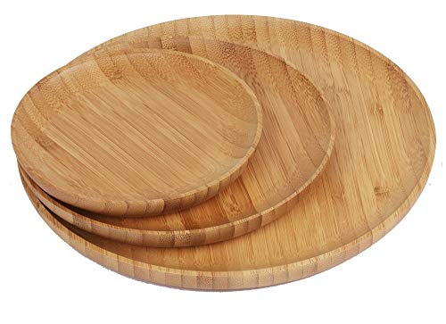 Generisch Bambusteller Bamboo Plates Holzteller aus umweltfreundlichem Bambus Holz 3 teilig Set