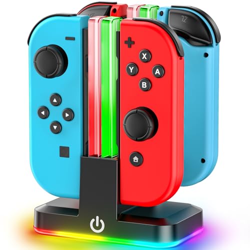 Switch Controller Ladestation, Joycon Ladestation mit 9 RGB Licht, 2.5St Ladegerät für 4 Nintendo Switch Controller, Switch/OLED Joy Con Ladegerät, Nintendo Switch Zubehör