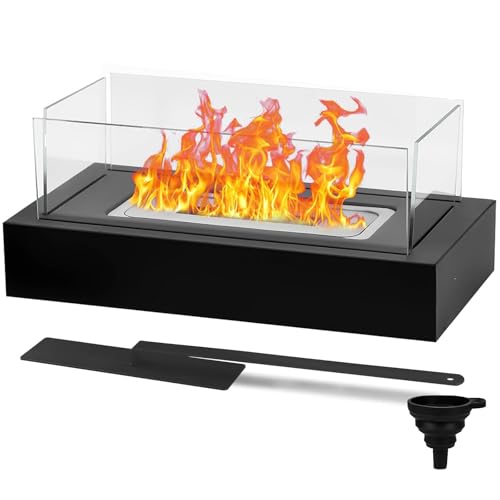 Tischkamin, Comius Sharp Rechteckige Tischplatte Feuerstelle mit 4-seitigem Glas, Mini Portable Kamin für Patio Hinterhof Valentinstag Housewarming Geschenke, realistische Verbrennung