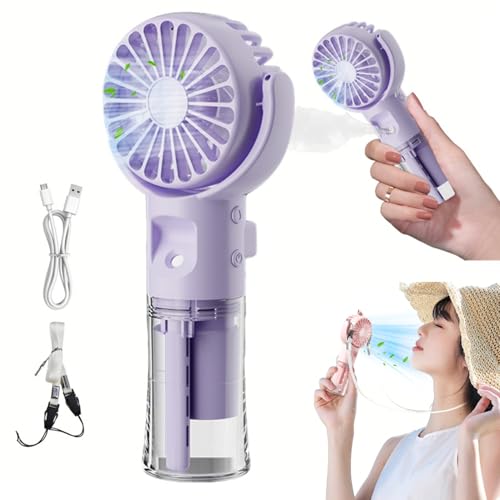 Xevinas Handventilator, Mini Ventilator Mit Wassernebel, 4 Modi Und SchlüSselband, 180° Verstellbarer, Tragbarer Handventilator Akku Aufladbar Usb Ventilator Akku Für Büro,Reise,Camping
