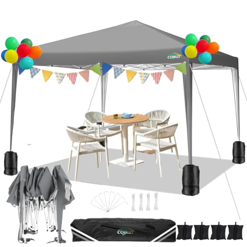 COBIZI Pavillon 3x3m Wasserdicht Pop Up Pavillon 3x3 faltbar Faltpavillon Gartenpavillon Partyzelt Faltzelt 3x3 höhenverstellbar Bierzelt mit 4 Sandsack（Grau