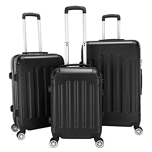 LEADZM Koffer Set 3 Teilig, Reisekoffer Set, Kofferset mit 4 Rollen und Zahlenschloss, Handgepäck Koffer, ABS Koffer Organizer, Teleskopgriff (Style 1, Schwarz)