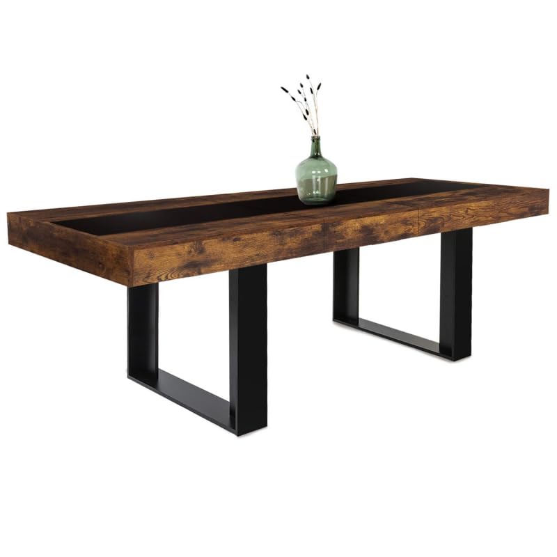 IDMarket - Esstisch, ausziehbar, rechteckig, Phoenix, 6-10 Personen, Holz, Antik-Optik, Schwarz, Mittelstreifen, 160-200 cm