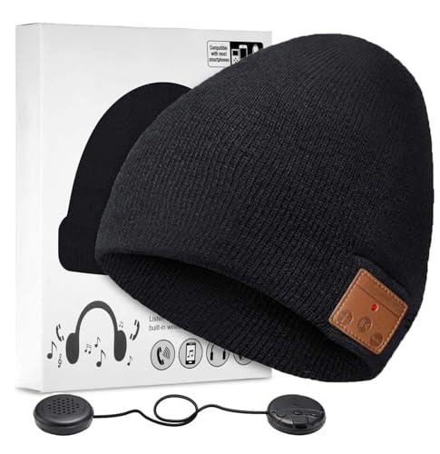 ZRUHIG Bluetooth Mütze, Wintermütze mit abnehmbarem integriertem Mikrofon und HD Stereo Lautsprechern, Unisex Winter Strickmütze Musik Kopfhörern, Geschenke für Männer Frauen Weihnachten (Schwarz)…