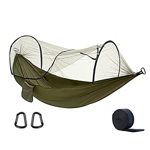 Kyrio Outdoor-Camping-Hängematte mit Moskitonetz, 290x140cm tragbare Hängematte Set für Outdoor-Wandern und Wildnis Survival (grün)