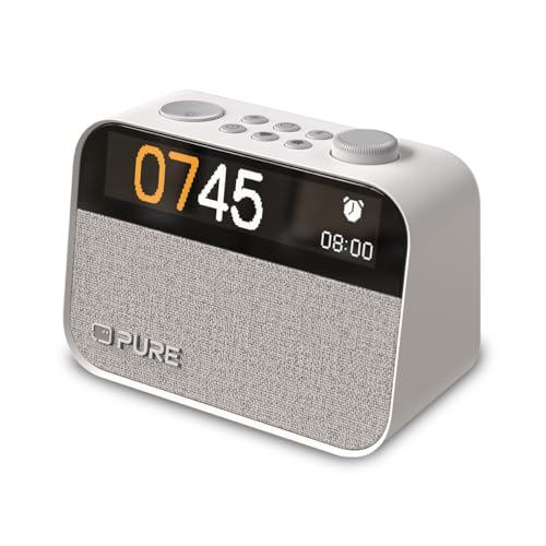 Pure Moment Radiowecker für Schlafzimmer & Büro (DAB+/FM Digital Radio, Bluetooth, White Noise Geräusche Einschlafhilfe, Wake Up Light Lichtwecker, Nachtlicht, Alarm, dimmbares Display) Weiß