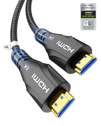 HDMI 2.1 Kabel 3 Meter - 8K Ultra High Speed HDMI Kabel - 48Gbps, 8K 60Hz, 4K 120Hz, Geflochten, eARC, ARC, HDCP 2.2 2.3 - Kompatibel mit PS5, Monitor3.3, UHD TV Apple Sony LG Samsung