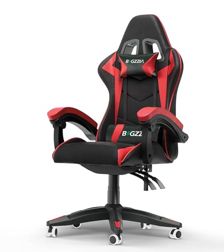 bigzzia Gaming Stuhl Ergonomisch - Gaming Sessel mit Lendenkissen Kopfstütze, 90-135° Rückenlehne Gaming Chair, Pc Stuhl Gamer Stuhl für Erwachsene Mädchen Junge Rot