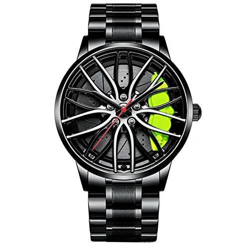 MIDYUID Herren Uhren Hohl Auto Rad Felgen Nabe Uhr Wasserdicht Sport Uhr Armbanduhren für Herren Geschenke (Green-02)