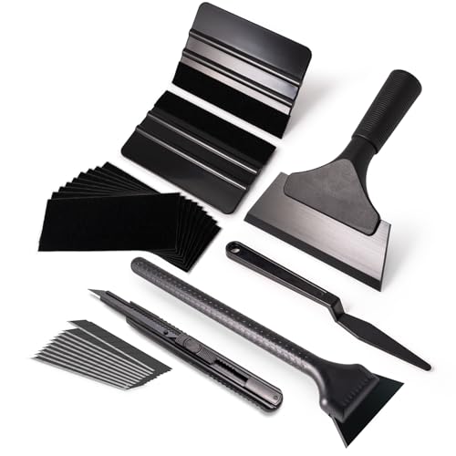 FOSHIO Auto Vinyl Werkzeug Kit Auto Folierung Set Autofolie Rakel Set für Tönungsfolie Auto Wrap, Mit Silikon Duschabzieher klein für Car Wrapping Folie, Fensterfolien,Tapeten