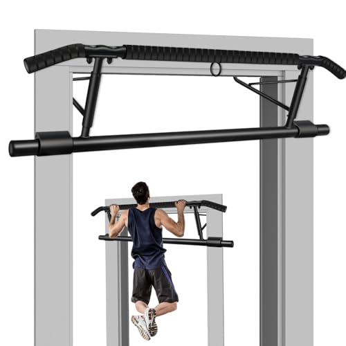 Bowfar Klimmzugstange Türrahmen, Stark Belastbare Stahl Pull Up Bar mit Gepolsterten Griff - 20 cm höher im Rahmen - Home Gym Klappbars Tragbar Türreck Trainingsgerät, Ohne Schrauben/Bohren