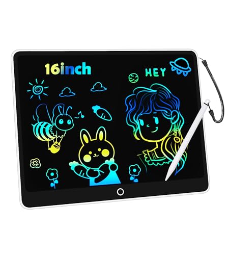 Bunte LCD Schreibtafel Kinder 16 Zoll, Maltafel Zaubertafel Digital Zeichnen Writing Tablet Ektronischer Grafiktablet 3-12 jährige mädchen Jungenkinderspielzeug Geschenke