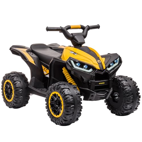 12 V Elektrisches Quad für Kinder, Elektroauto Kinder ATV mit Musik, Hupe, LED-Scheinwerfer, 83 x 53 x 56 cm, für 3+ Jahre (Gelb)