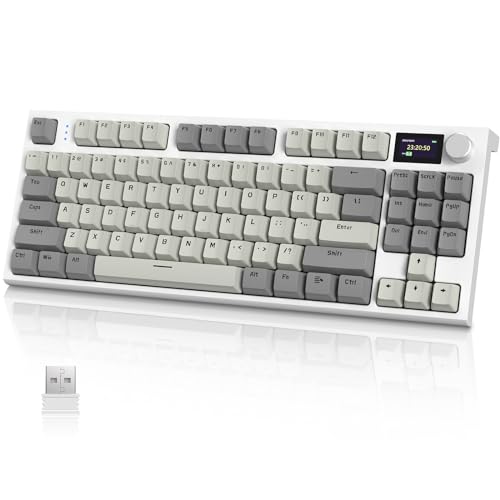 VGN GAMEPOWER x Attack Shark K86 Mechanische Gaming Tastatur Kabellos 75% TKL, 2.4G Wireless/Bluetooth/USB-C, RGB Gasket Keyboard QWERTY, Farbdisplay, Drehknopf, Hot Swap Linearer Schalter, Retrograu