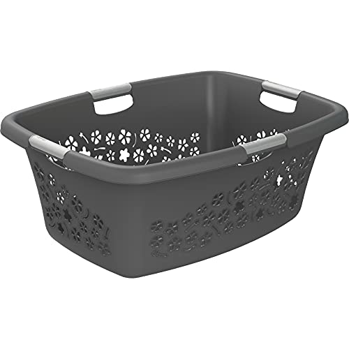 Rotho Flowers Wäschekorb 50l mit 4 Griffen, Kunststoff (PP) BPA-frei, anthrazit, 50l (65.1 x 48.6 x 26.2 cm)