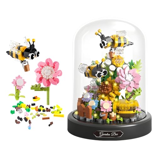 RYAN Klemmbausteine Set 588 Stück Pflanzen Bausteine mit Schutzhülle LED Licht Klemmbaustein für Kinder und Erwachsene DIY Blumen Insekten klemmbausteine Bausteine